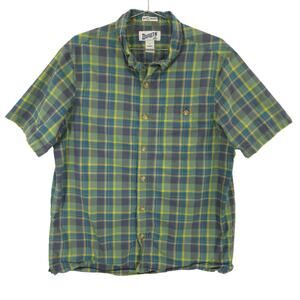 Duluth Trading Co Shirt Mens L Green Plaid Slim Fit Outdoor Hiking Short Sleeve